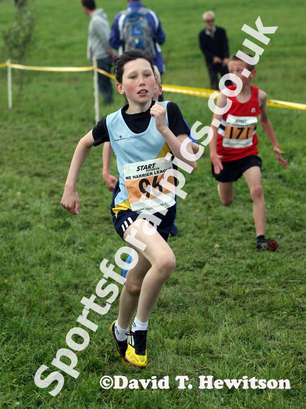 Natasha Stephenson (Chester le Street) wins the under-11 girls at the Sherman Cup, Hedley Farm, Tanfield,  County Durham.